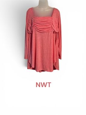 NWT Coral Pink Ruched Square-Neck Long Sleeve Top PLUS: 2X #10